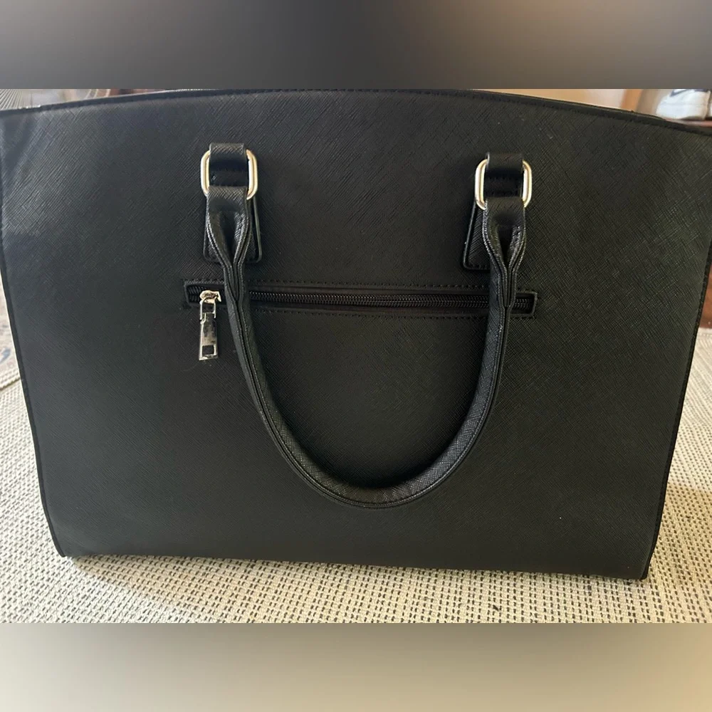 Black Leather Laptop Tote Bag